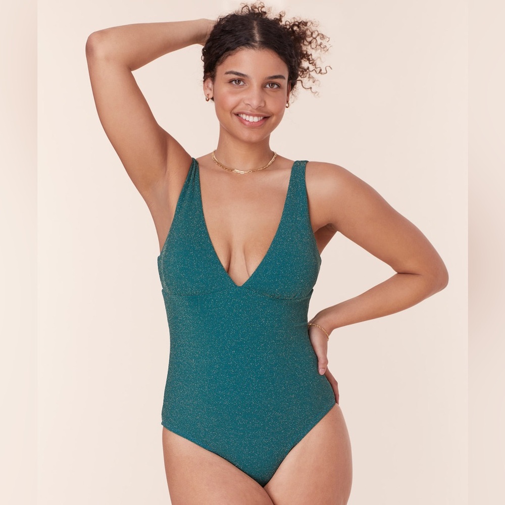 Andie Sparkling Teal V-Neck One-Piece Swimsuit